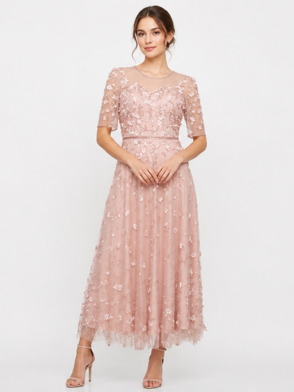 Pisarro Nights -  3D Floral Beaded Illusion Dress